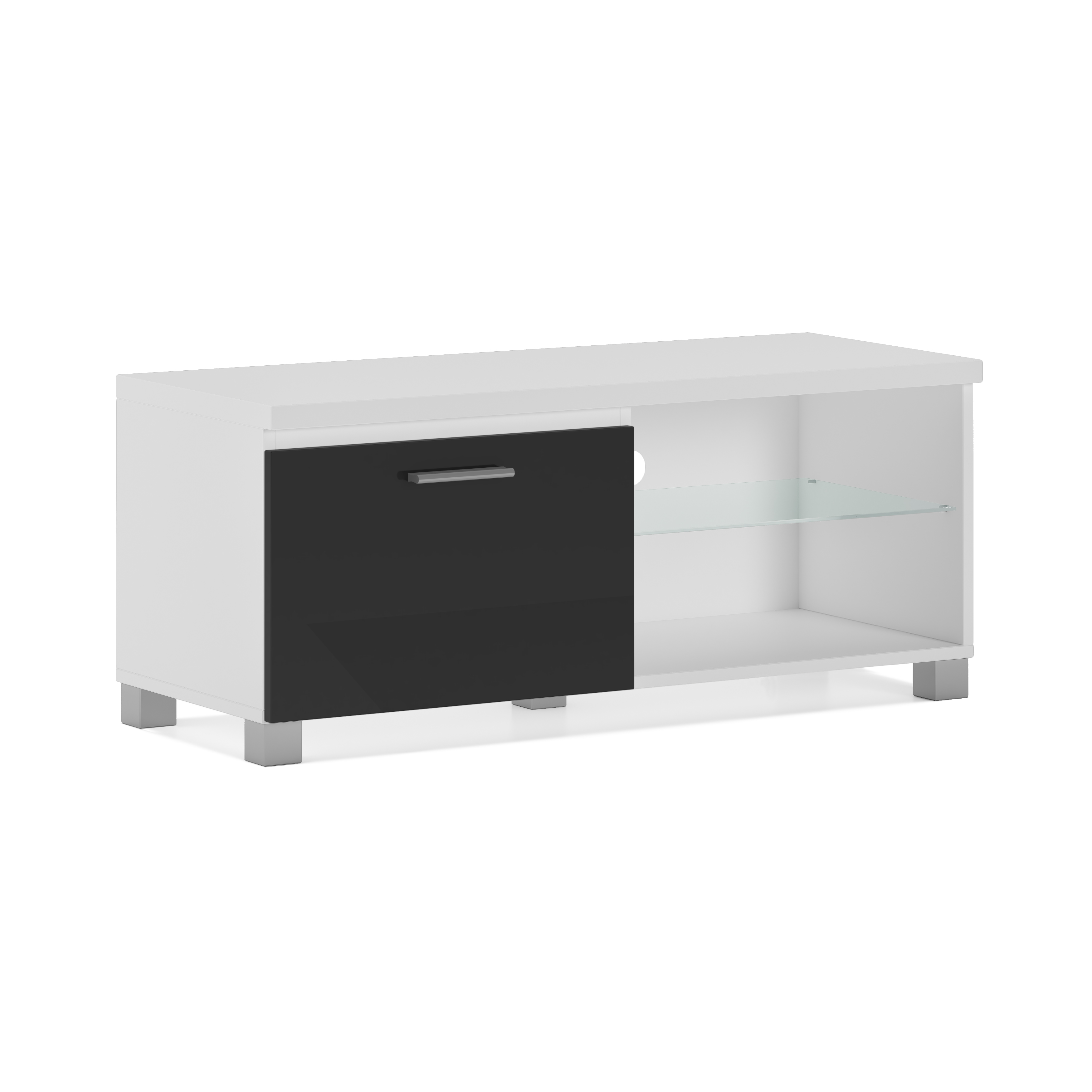 Meuble bas TV LED, Salon-Séjour, Blanc et Noir Laqué, 100 x 40 x 42 cm