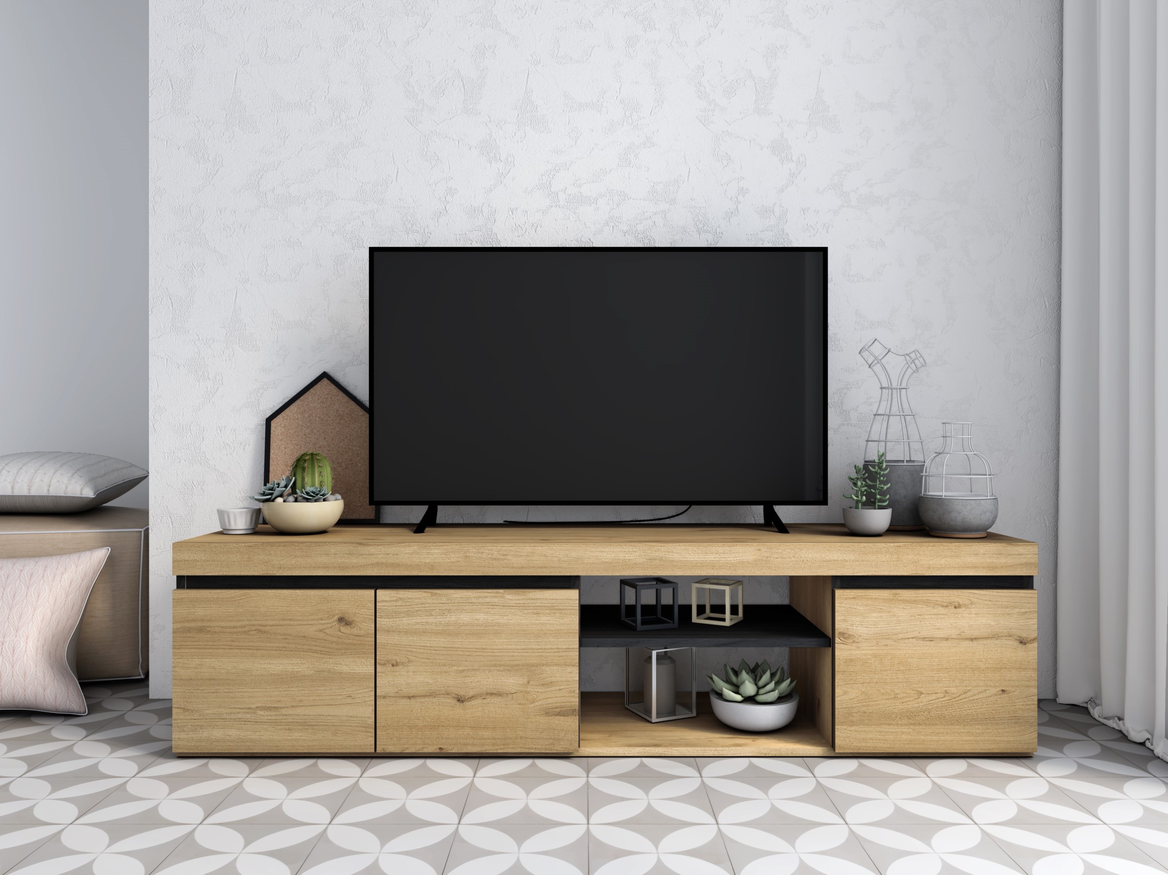 Salon complet avec meuble TV 160 cm décor chêne - FUMAY