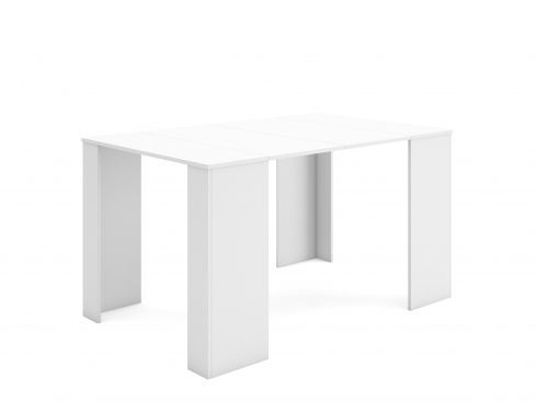 Table Console extensible avec rallonges,jusqu'à 140 cm, couleur Blanc brillant.