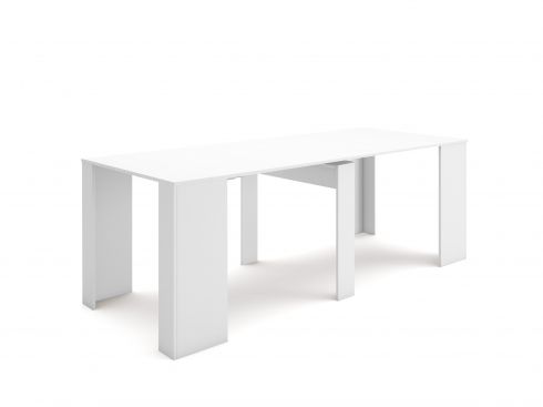Table Console extensible+rallonges,Nordic KL max 237cm,Blanc Mat-Chêne brossé