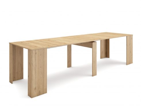 Table Console extensible avec rallonges, jusqu'à 300 cm, chêne clair brossé.