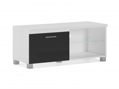 Meuble bas TV LED, Salon-Séjour, Blanc et Noir Laqué, 100 x 40 x 42 cm