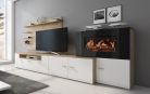 Meuble salon+cheminée électrique,5 niv.de flamme,Blanc mat/chêne clair brossé,290x170x45
