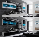 Ensemble de meubles de salon,TV, ilumin.LED, Blanc Mate/Blanc Laqué,250x194x42cm