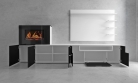 Meuble salon+cheminée électrique,5 niv.de flamme,Blanc Mat/Laqué Blanc Brillant,290x170x45