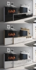 Meuble salon+cheminée électrique,5 niv.de flamme,Blanc Mat/Laqué Blanc Brillant,290x170x45