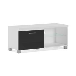 Meuble bas TV LED, Salon-Séjour, Blanc et Noir Laqué, 100 x 40 x 42 cm | Meuble tv